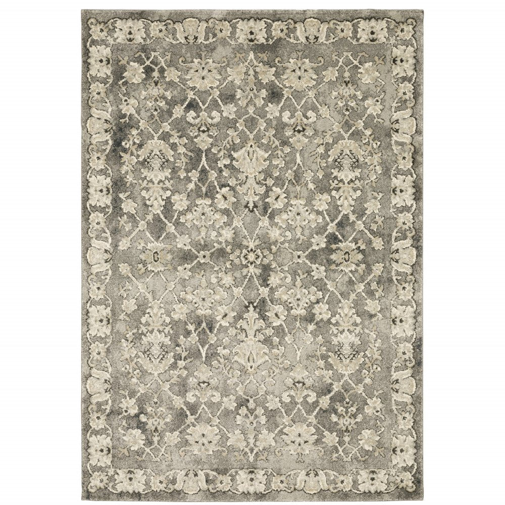 5' X 8' Gray And Beige Oriental Area Rug