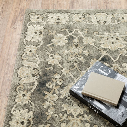 5' X 8' Gray And Beige Oriental Area Rug