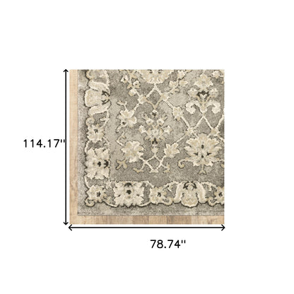 6' X 9' Grey Beige Tan And Brown Oriental Power Loom Stain Resistant Area Rug