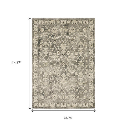 6' X 9' Grey Beige Tan And Brown Oriental Power Loom Stain Resistant Area Rug