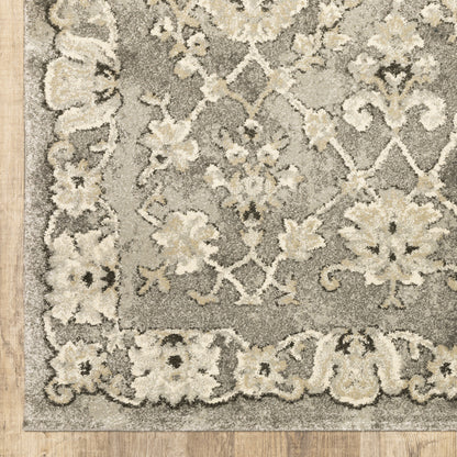 6' X 9' Grey Beige Tan And Brown Oriental Power Loom Stain Resistant Area Rug