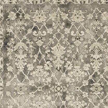 8' X 11' Grey Beige Tan And Brown Oriental Power Loom Stain Resistant Area Rug