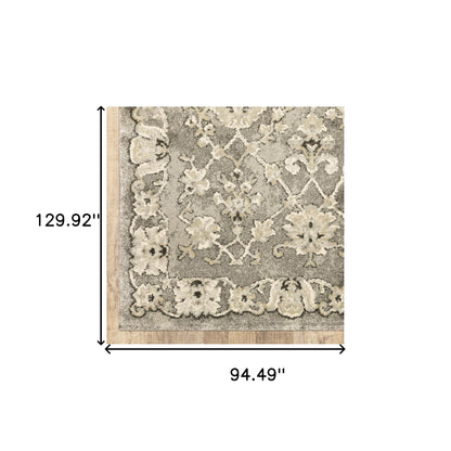 8' X 11' Grey Beige Tan And Brown Oriental Power Loom Stain Resistant Area Rug