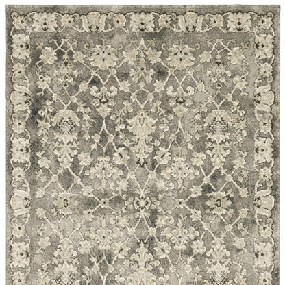 8' X 11' Grey Beige Tan And Brown Oriental Power Loom Stain Resistant Area Rug