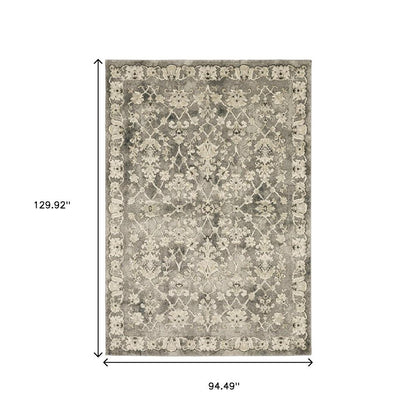 8' X 11' Grey Beige Tan And Brown Oriental Power Loom Stain Resistant Area Rug
