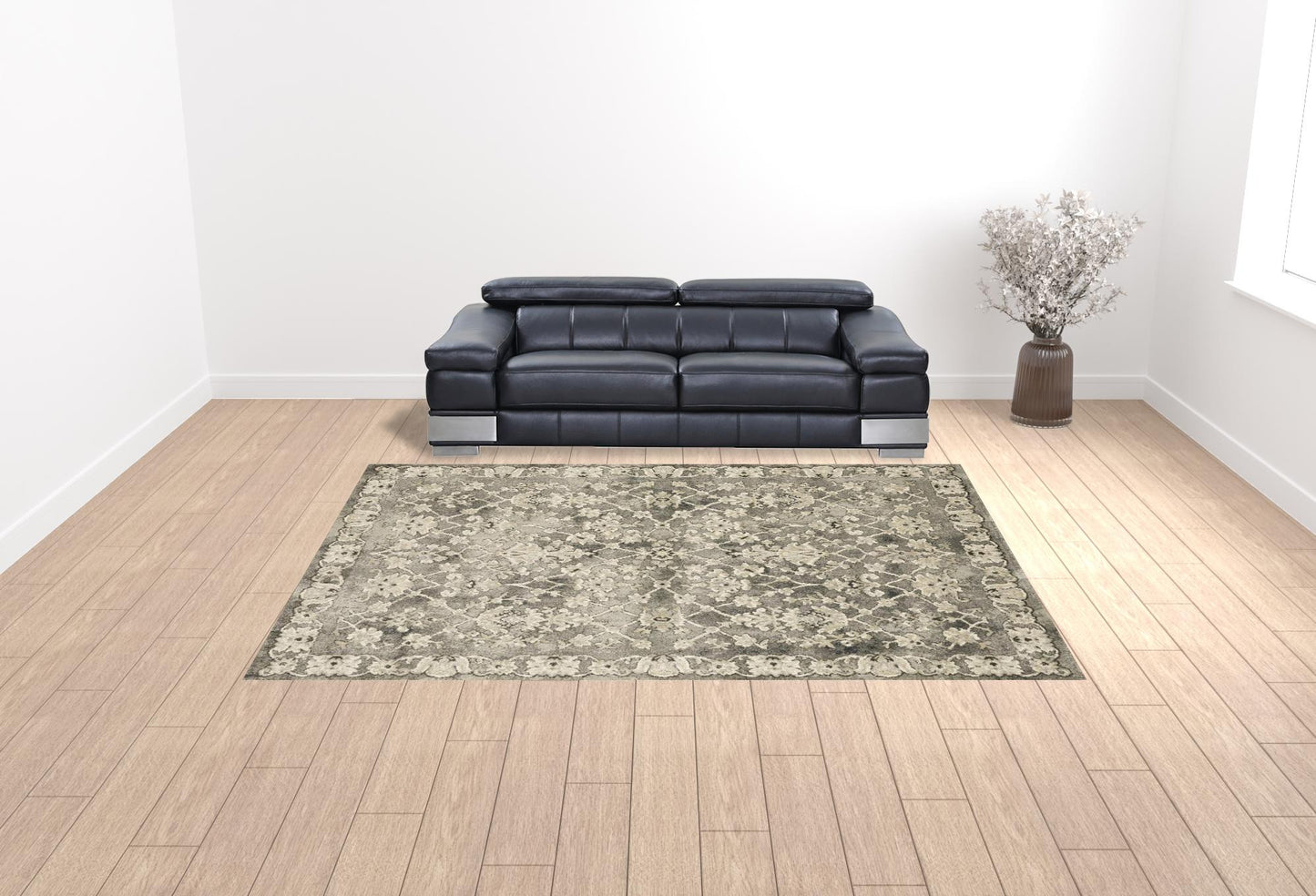 10' X 13' Grey Beige Tan And Brown Oriental Power Loom Stain Resistant Area Rug