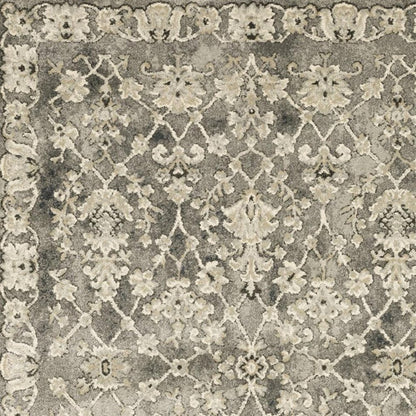 10' X 13' Grey Beige Tan And Brown Oriental Power Loom Stain Resistant Area Rug