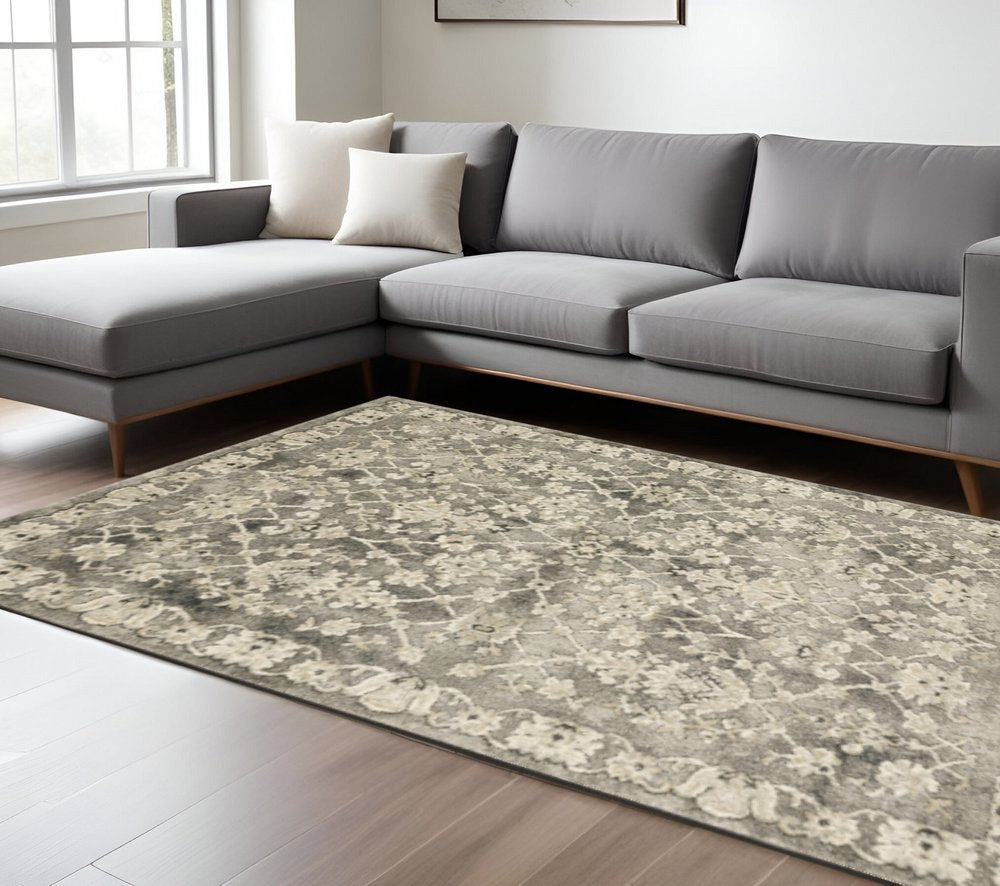 10' X 13' Grey Beige Tan And Brown Oriental Power Loom Stain Resistant Area Rug