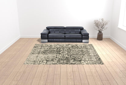 10' X 13' Grey Ivory And Brown Oriental Power Loom Stain Resistant Area Rug