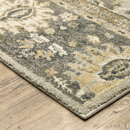 2' X 8' Grey Brown Tan And Beige Oriental Power Loom Stain Resistant Runner Rug