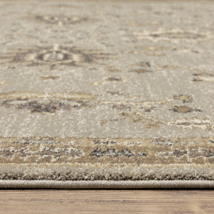 2' X 8' Grey Brown Tan And Beige Oriental Power Loom Stain Resistant Runner Rug