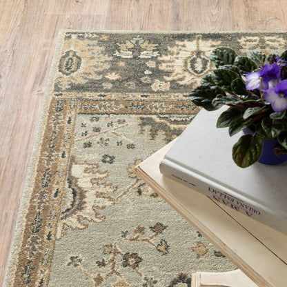 2' X 8' Grey Brown Tan And Beige Oriental Power Loom Stain Resistant Runner Rug