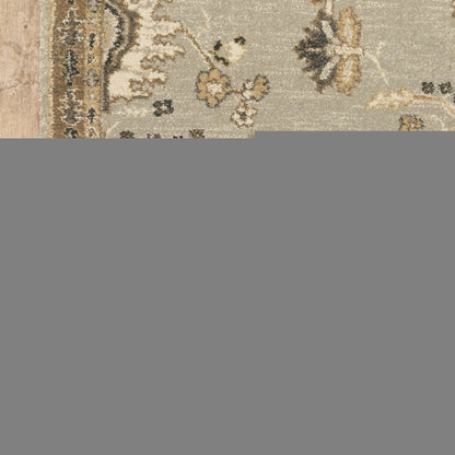 2' X 8' Grey Brown Tan And Beige Oriental Power Loom Stain Resistant Runner Rug