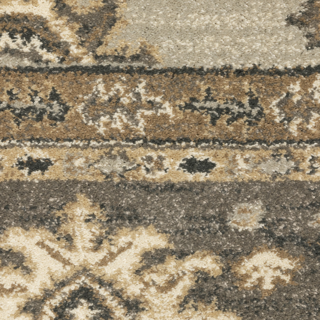 2' X 8' Grey Brown Tan And Beige Oriental Power Loom Stain Resistant Runner Rug