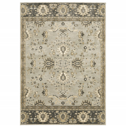 5' X 8' Grey Brown Tan And Beige Oriental Power Loom Stain Resistant Area Rug