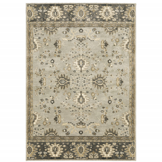 5' X 8' Grey Brown Tan And Beige Oriental Power Loom Stain Resistant Area Rug