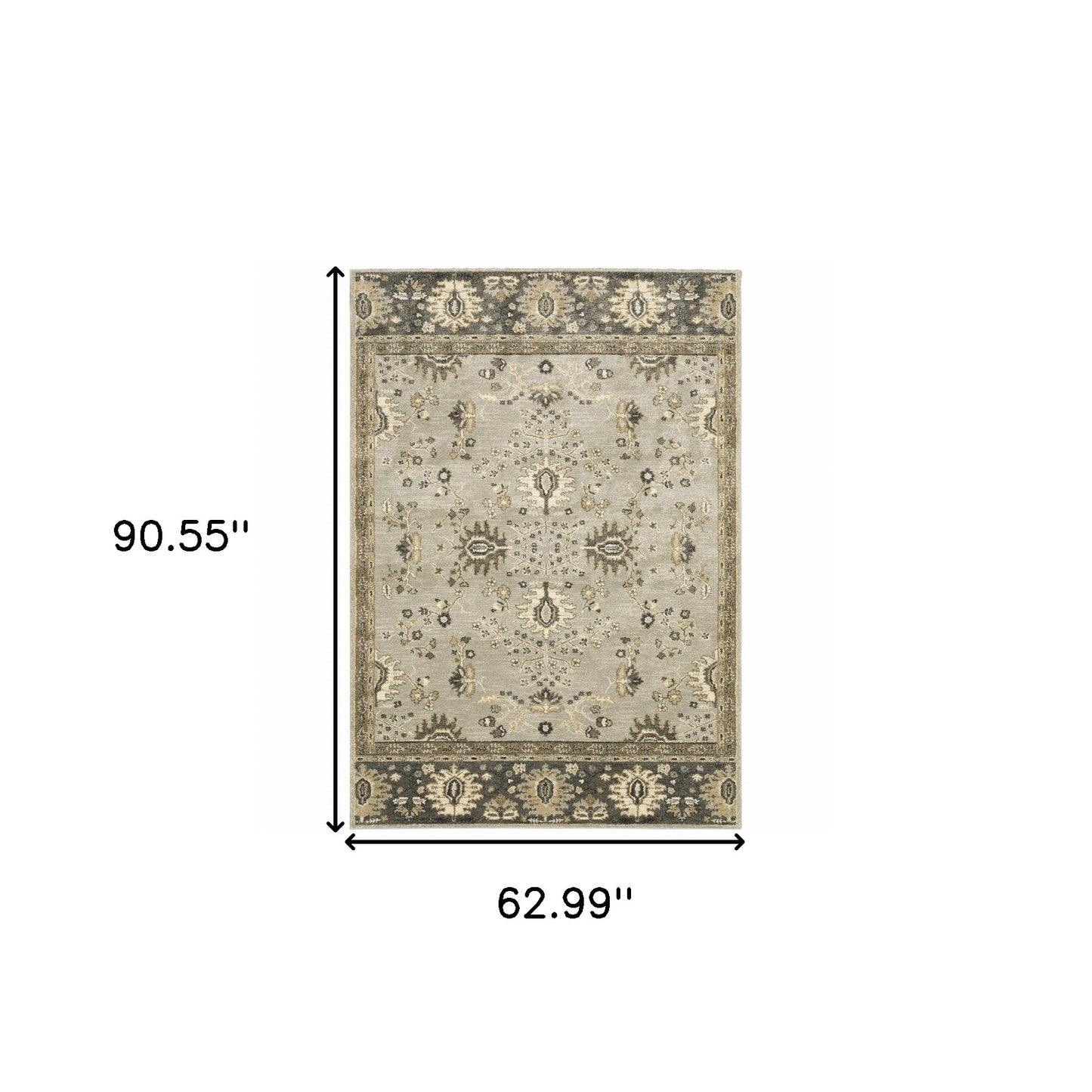 5' X 8' Grey Brown Tan And Beige Oriental Power Loom Stain Resistant Area Rug