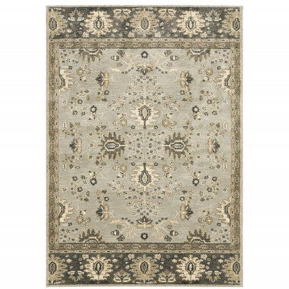 5' X 8' Grey Brown Tan And Beige Oriental Power Loom Stain Resistant Area Rug