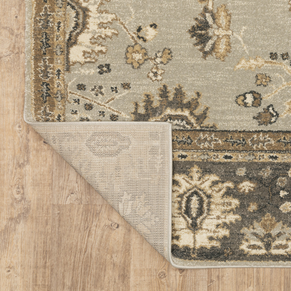 5' X 8' Grey Brown Tan And Beige Oriental Power Loom Stain Resistant Area Rug