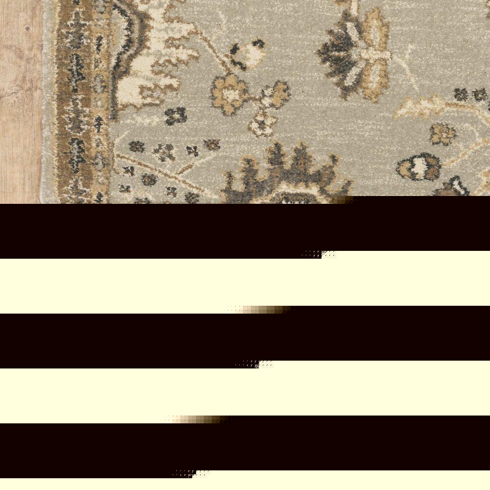 5' X 8' Grey Brown Tan And Beige Oriental Power Loom Stain Resistant Area Rug