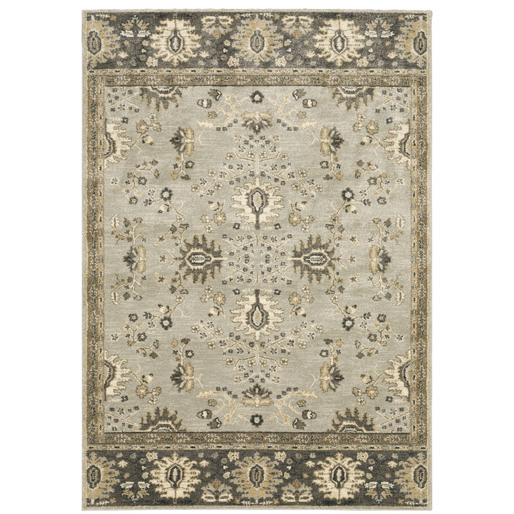 6' X 9' Grey Brown Tan And Beige Oriental Power Loom Stain Resistant Area Rug