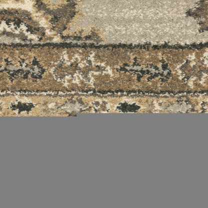 6' X 9' Grey Brown Tan And Beige Oriental Power Loom Stain Resistant Area Rug