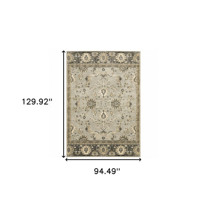 8' X 11' Grey Brown Tan And Beige Oriental Power Loom Stain Resistant Area Rug