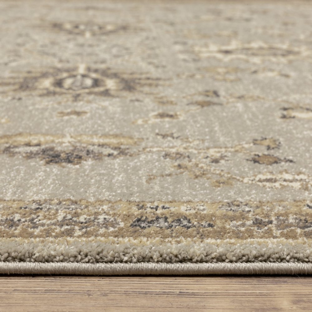 8' X 11' Grey Brown Tan And Beige Oriental Power Loom Stain Resistant Area Rug