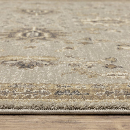 10' X 13' Grey Brown Tan And Beige Oriental Power Loom Stain Resistant Area Rug