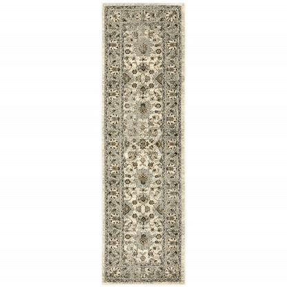 2' X 8' Beige Grey Brown And Charcoal Oriental Power Loom Stain Resistant Runner Rug