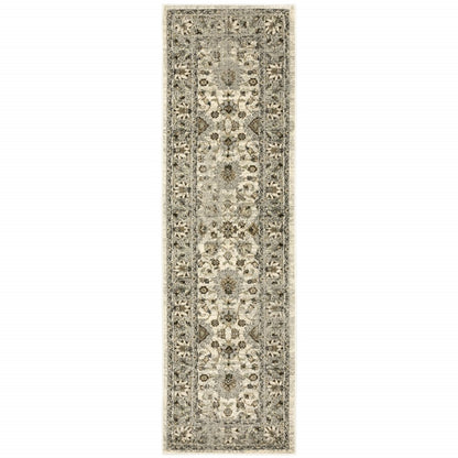 2' X 8' Beige Grey Brown And Charcoal Oriental Power Loom Stain Resistant Runner Rug