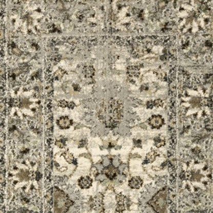 2' X 8' Beige Grey Brown And Charcoal Oriental Power Loom Stain Resistant Runner Rug