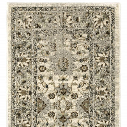 2' X 8' Beige Grey Brown And Charcoal Oriental Power Loom Stain Resistant Runner Rug