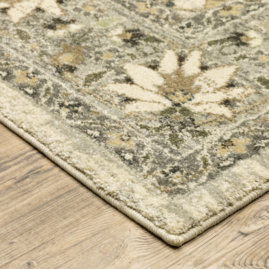 5' X 8' Beige Grey Brown And Charcoal Oriental Power Loom Stain Resistant Area Rug