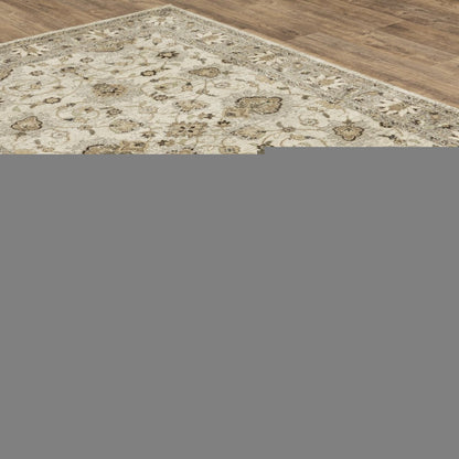 5' X 8' Beige Grey Brown And Charcoal Oriental Power Loom Stain Resistant Area Rug