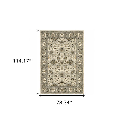 6' X 9' Beige Grey Brown And Charcoal Oriental Power Loom Stain Resistant Area Rug