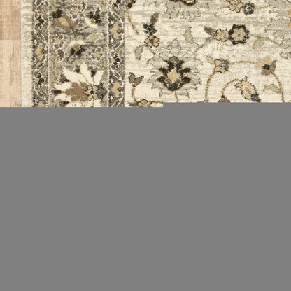 6' X 9' Beige Grey Brown And Charcoal Oriental Power Loom Stain Resistant Area Rug