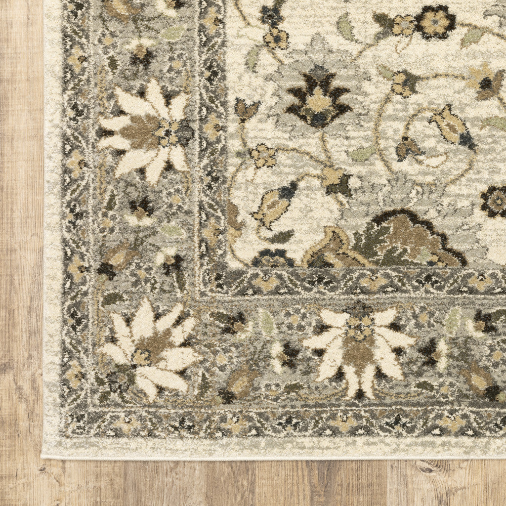 6' X 9' Beige Grey Brown And Charcoal Oriental Power Loom Stain Resistant Area Rug