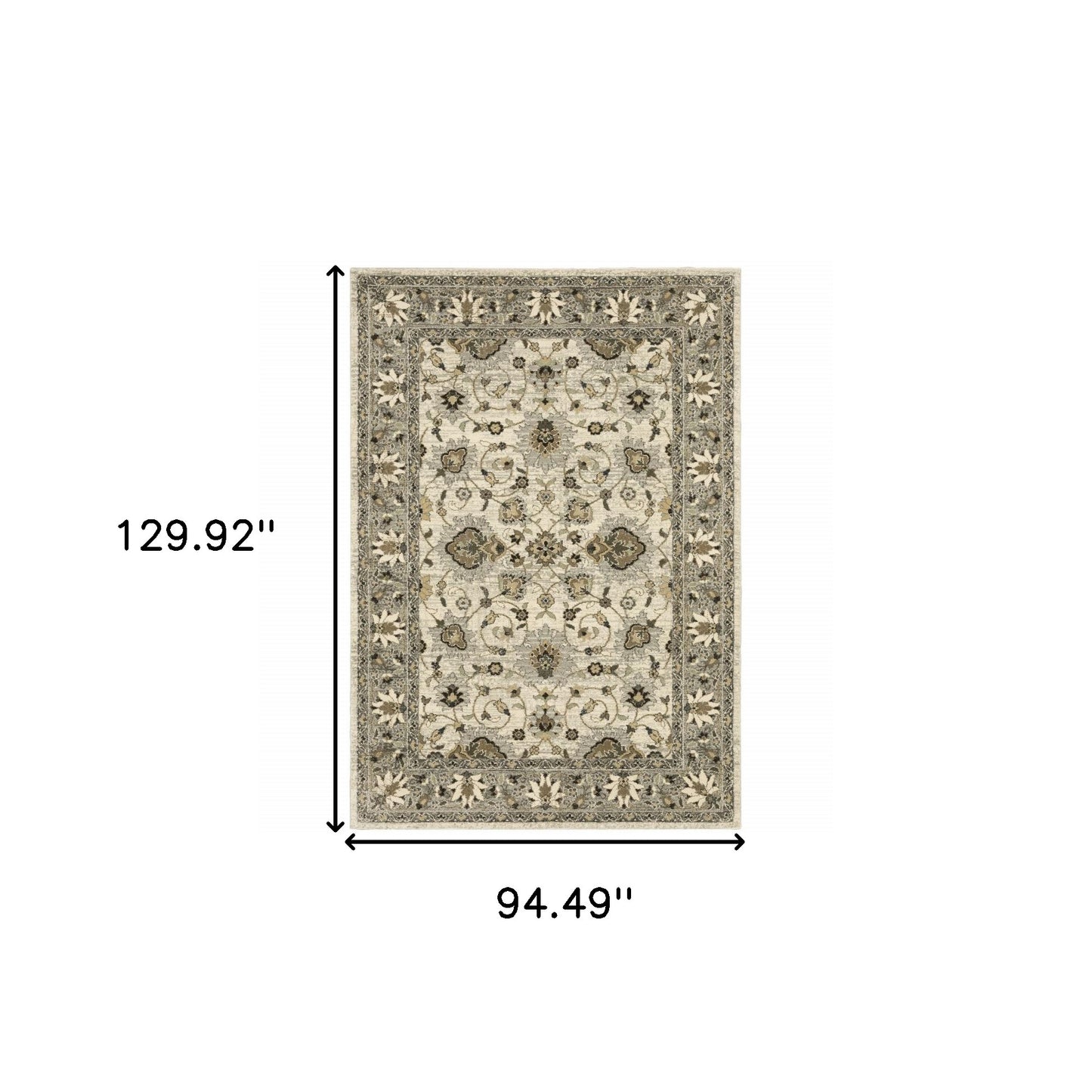 8' X 11' Beige Grey Brown And Charcoal Oriental Power Loom Stain Resistant Area Rug