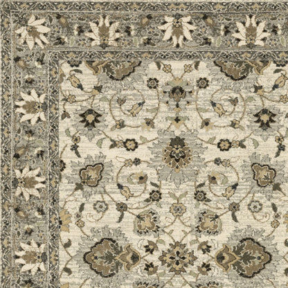 8' X 11' Beige Grey Brown And Charcoal Oriental Power Loom Stain Resistant Area Rug