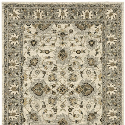 8' X 11' Beige Grey Brown And Charcoal Oriental Power Loom Stain Resistant Area Rug