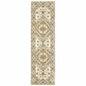 2' X 8' Beige Grey Tan And Brown Oriental Power Loom Stain Resistant Runner Rug