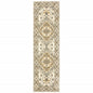 2' X 8' Beige Grey Tan And Brown Oriental Power Loom Stain Resistant Runner Rug