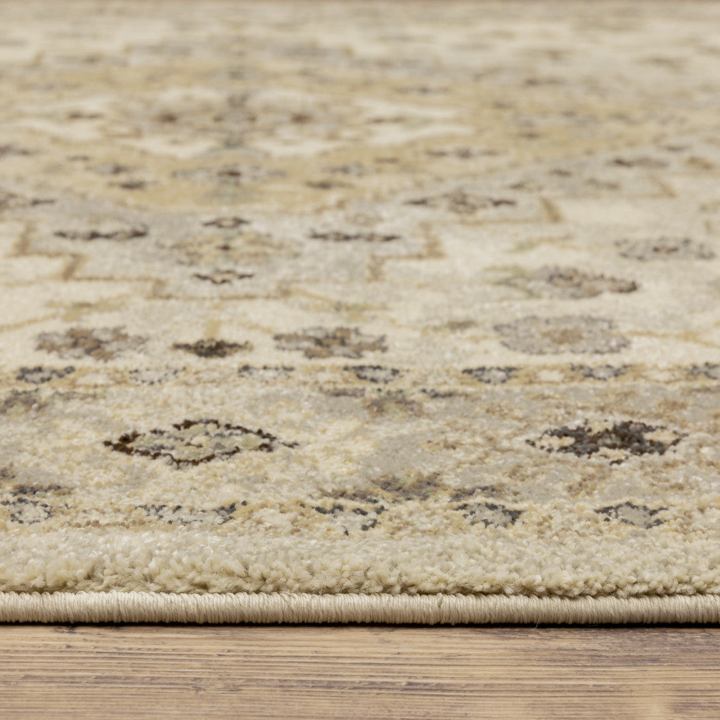 2' X 8' Beige Grey Tan And Brown Oriental Power Loom Stain Resistant Runner Rug