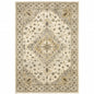 5' X 8' Beige Grey Tan And Brown Oriental Power Loom Stain Resistant Area Rug