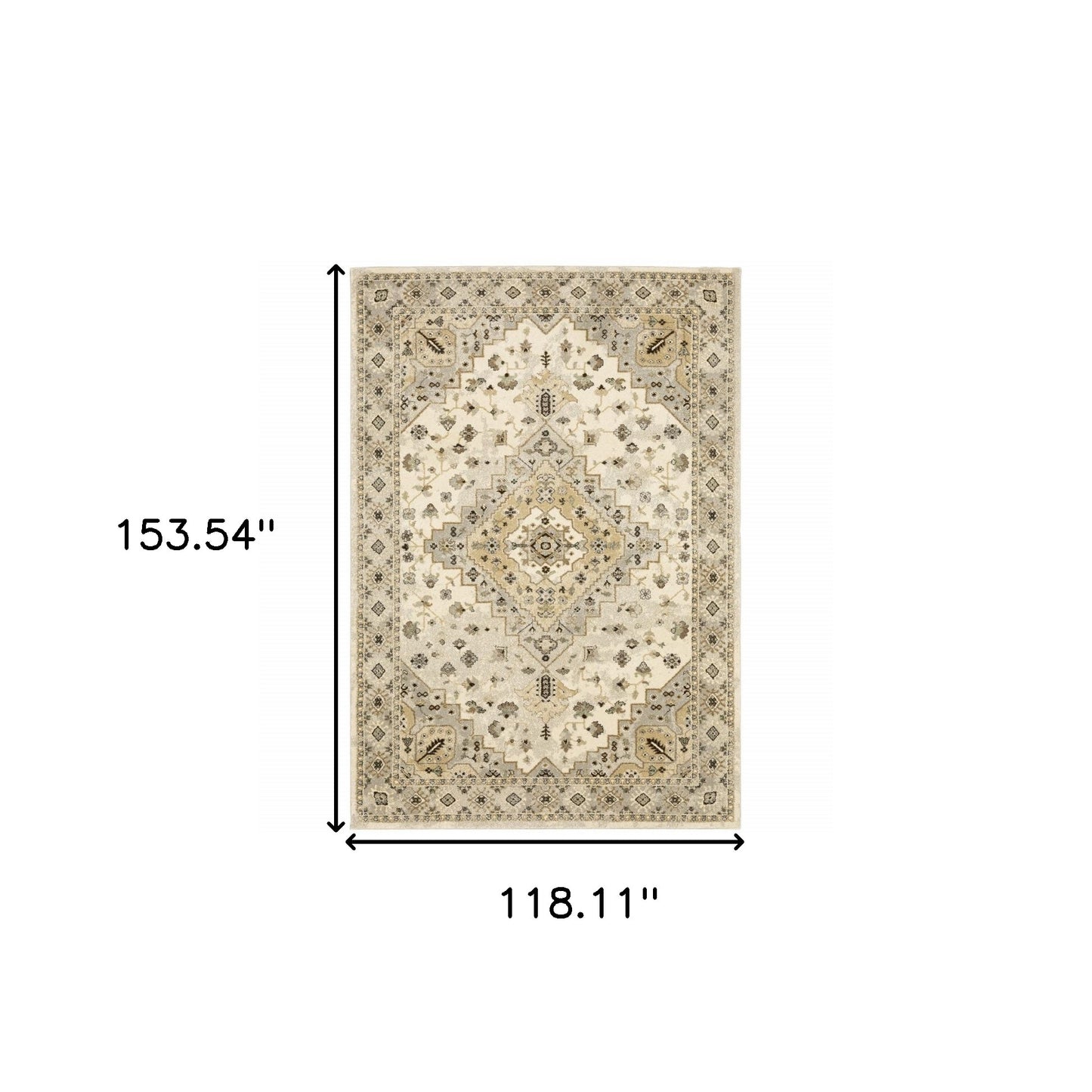 10' X 13' Beige Grey Tan And Brown Oriental Power Loom Stain Resistant Area Rug