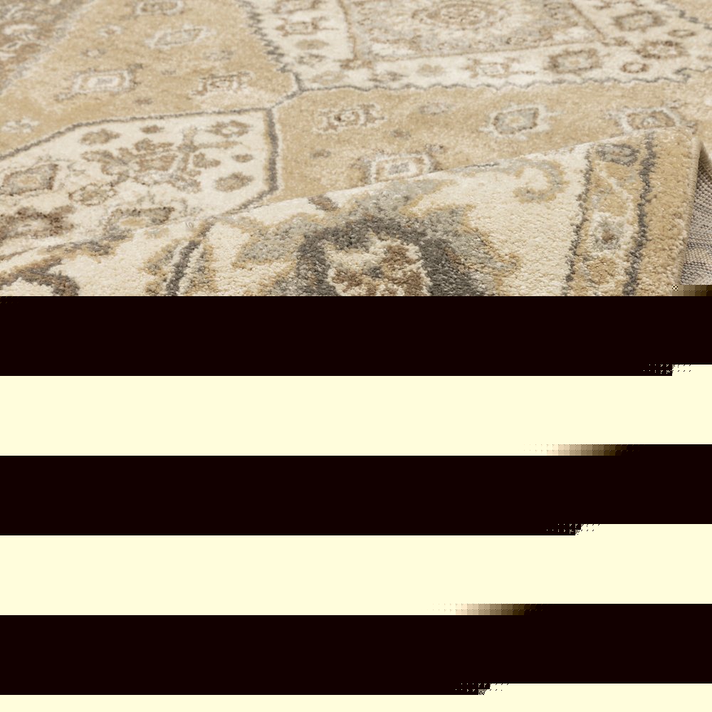 2' X 8' Beige Grey Tan And Charcoal Oriental Power Loom Stain Resistant Runner Rug