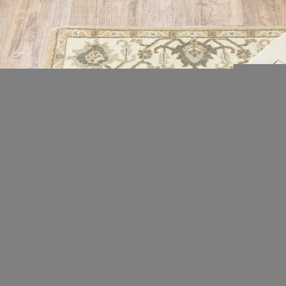 5' X 8' Beige Grey Tan And Charcoal Oriental Power Loom Stain Resistant Area Rug