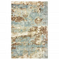 6' X 9' Blue And Brown Abstract Hand Loomed Distressed Area Rug