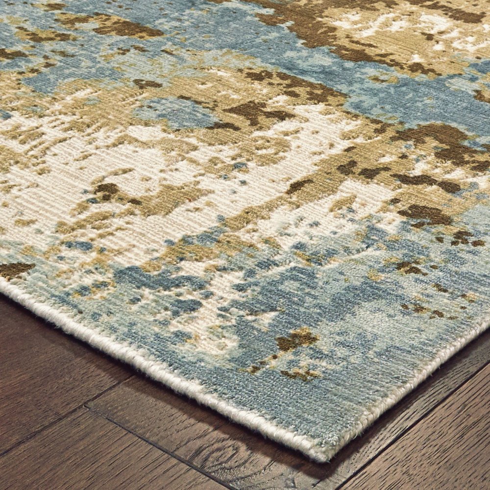 6' X 9' Blue And Brown Abstract Hand Loomed Distressed Area Rug